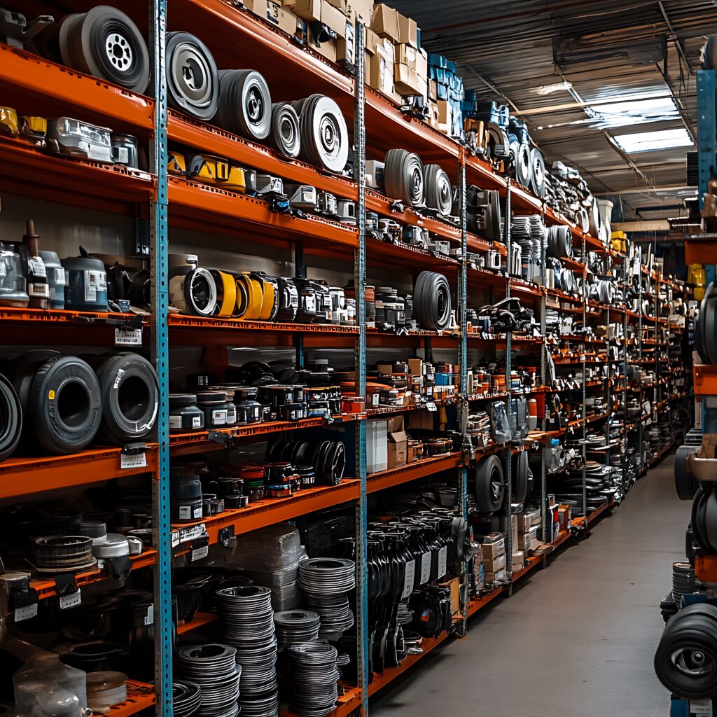 arafed shelves with various types of tires and wheels in a warehouse arafed shelves with various types of tires and wheels in a warehouse